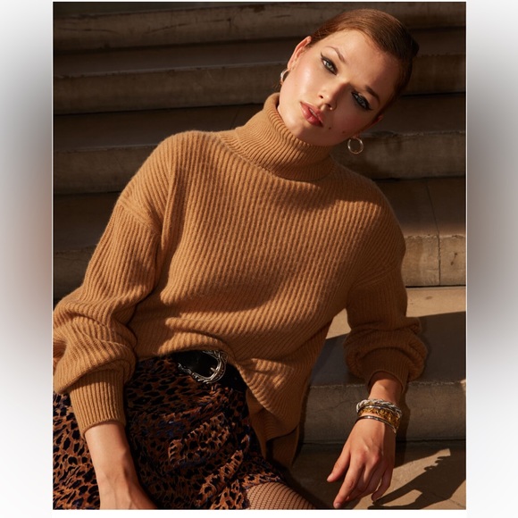 The Kooples Sweaters - The Koppels WOOL CASHMERE SIDE SPLIT LONG TURTLENECK SWEATER IN CAMEL size 1
